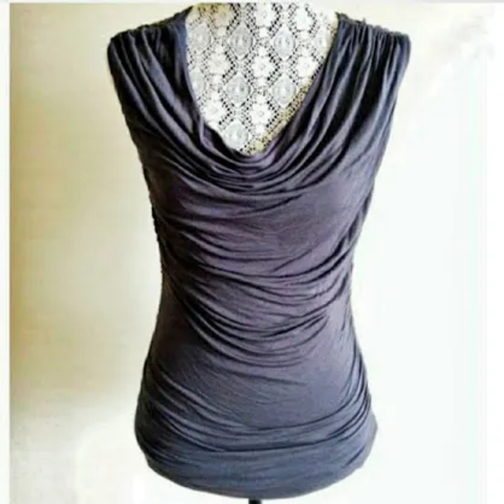 H&M Gray Sleeveless Ruched Cowl Neck Top